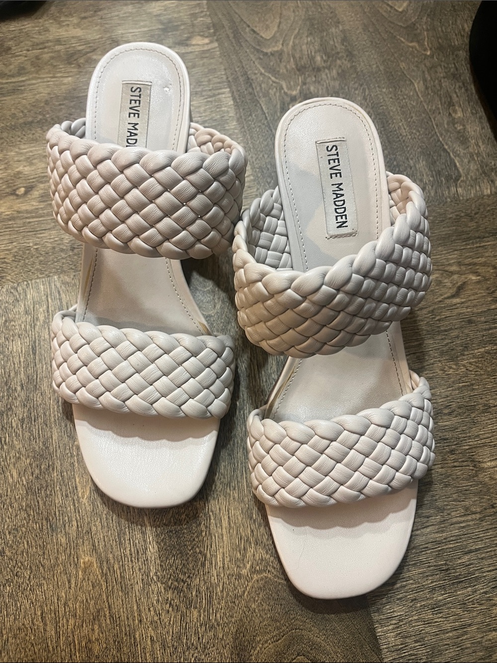 Steve Madden Braided Double-Strap Slide Sandals in Light Cream